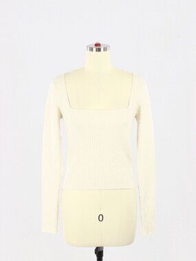 Aritzia WILFRED Leighton Oat Modal Wool Ribbed Knit Square Neck Sweater, Size S